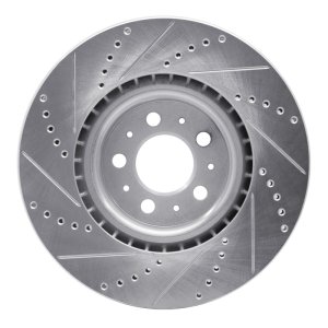 Volvo V70 Brake Rotor (1) - Front Right - R1 Concepts - Drilled & Slotted - Silver - `04-`07
